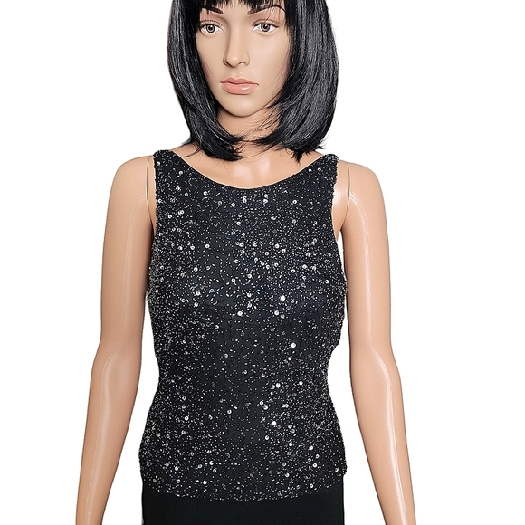 Papell Boutique Black Silk Beaded & Sequined Top - Picture 12 of 12